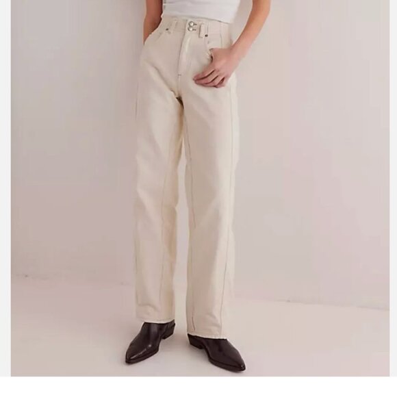 NWT FREE PEOPLEX WE THE FREE ASTER Seamed STRAIGHT-LEG JEANS In ECRU - Picture 3 of 15